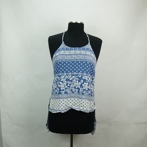 Paisley Blue and White High/Low Tank XS